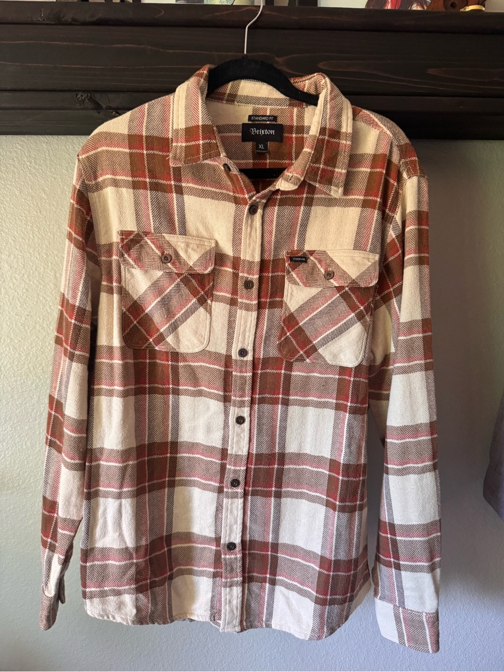 Brixton Cream and Rust Plaid Button-Down Shirt